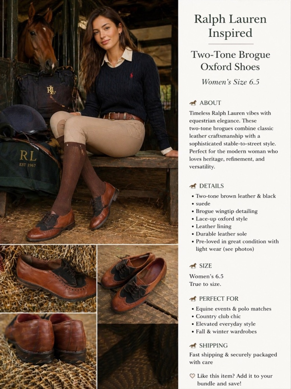 Cole Haan Two-Tone Brogue Oxford | Equestrian Ralph Lauren Vibes | Women’s 6.5